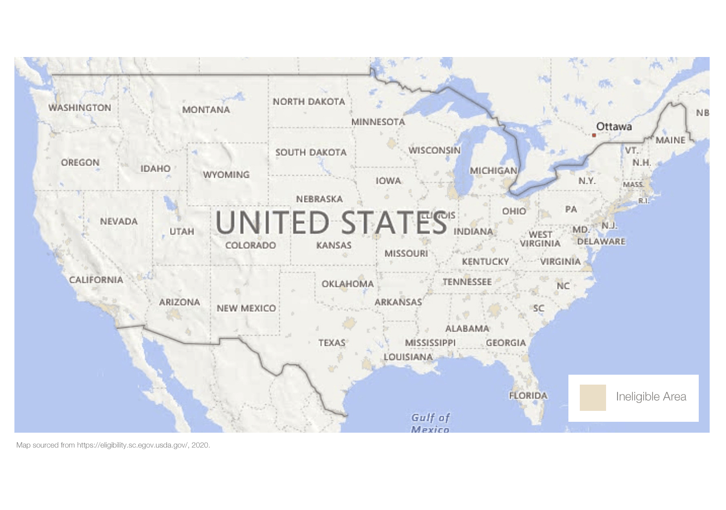 Beige 2020 Map Of The United States Showing The Eligible Locations For ...